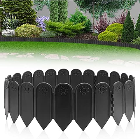 EEOCWF 5PCS Black Garden Edging Borders, 16.5"X6" Plastic Garden Landscape Edging, 6.88ft Interlocking Decorative Garden Fences Edging, Lawn Edge Flower Bed Border for DIY Patio Walkways Yard Cover