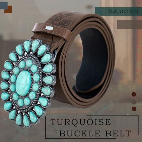 Brown Turquoise Buckle Belt Vintage Country Belts Western Belt for Women4
