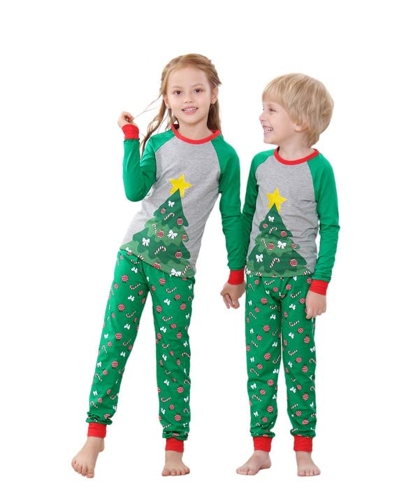 Benaive Matching Family Christmas Pajamas Set Boys Girls Holiday xmas Pjs for Family Toddlers Kids Children Sleepwear Cotton Womens Mens Pyjamas Jammies (Green & Grey, Christmas Tree, Kid-6) - image 4