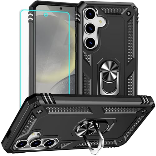 Coque Samsung S25 Yiakeng noire avec protège-écran et support béquille intégré