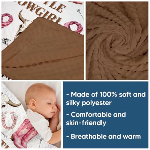 Image of Western Baby Blanket, Cowgirl Minky Blankets for Girls, Nursery Room Decor, Soft Warm Lightweight Nursery Bed Blanket for Cowboy Newborn Toddlers Daughter