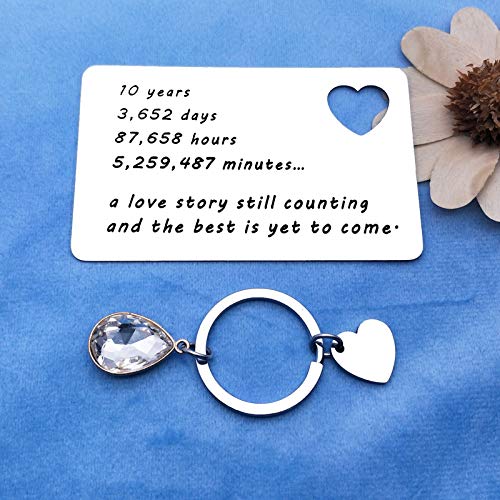 10 Years Anniversary Wallet Card Gift Couple Anniversary Wedding Valentines Day Gift for Husband Wife Love Story Still Counting Keychain Birthday Gifts Anniversary Card Gift for Deployment Him Men Her3