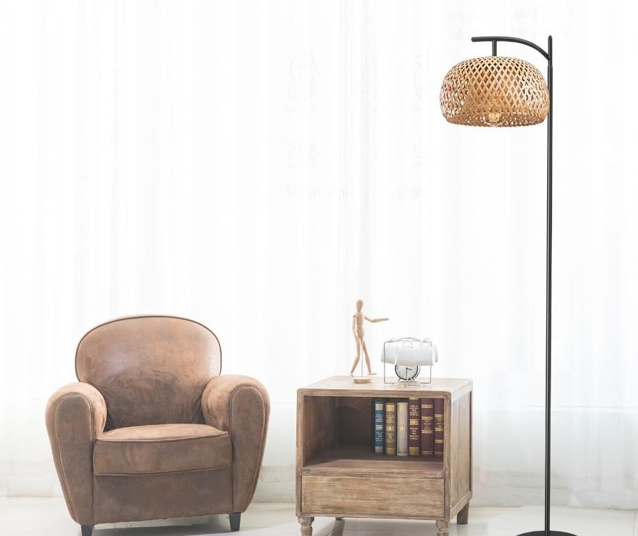 Lampadaire en rotin avec télécommande et variateur d'intensité sans fil - 8