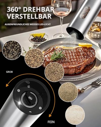 CIRCLE JOY Salz und Pfeffermühle Elektrisch, Edelstahl Wiederaufladbares Pfeffermühlen-Set mit Ladestation, 110 ml Befüllbar… – Ansicht 3