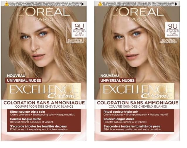 L’ORÉAL PARIS - Coloration Cheveux Cheveux Permanente - Sans Ammoniaque - Couvre 100% des Cheveux Blancs - Excellence Crème Universal Nudes - Nuance :...
