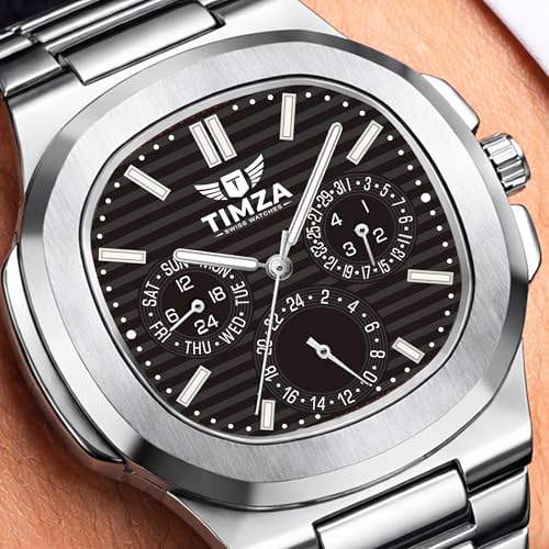 Image of Men's Analog Quartz Watch with Black Dial, Stainless Steel Strap, Date Display, Luminous Hands and Water Resistant Design