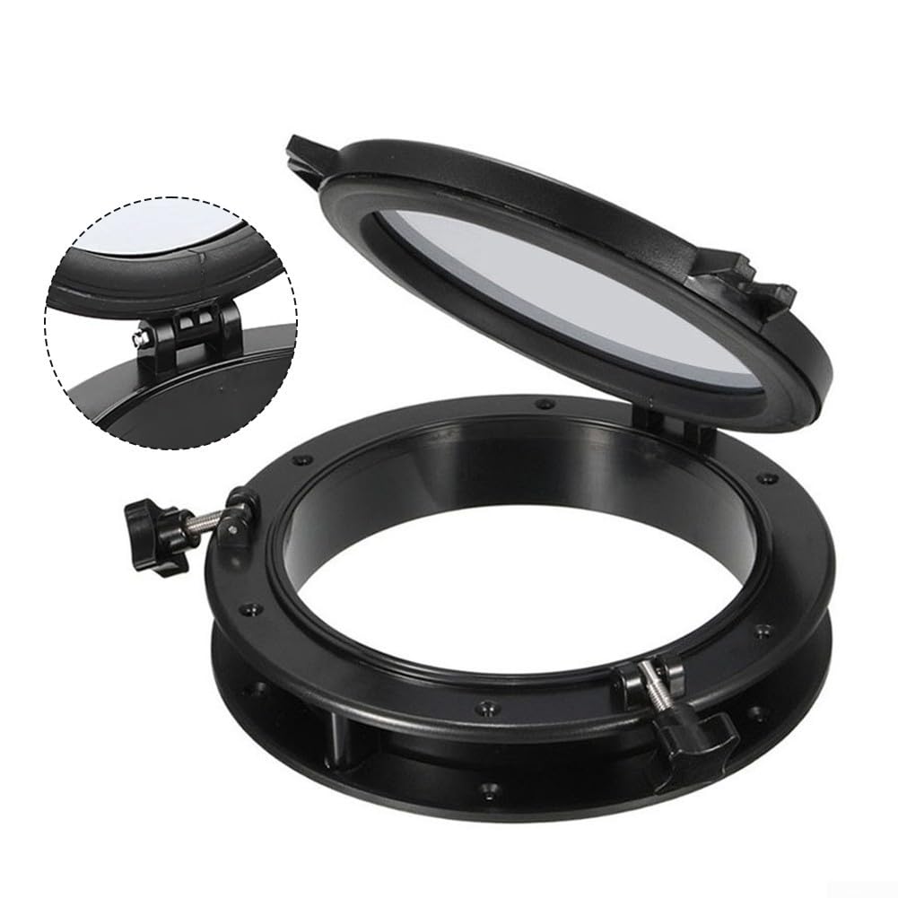 Hublot marin à ouverture ronde de 216 à 265 mm avec verre trempé de 4 mm, cadre en ABS, raccords en acier inoxydable 316, résistant aux UV pour bateau ou camping-car (216 mm)