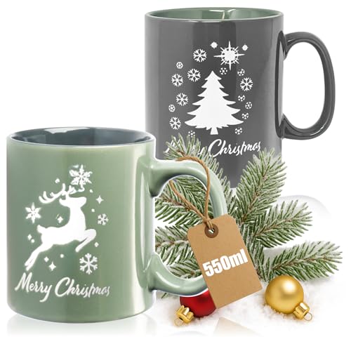 com-four® 2x Taza de café XXL 550ml con motivo navideño - Taza de café extra grande - Taza navideña grande - Apta para lavavajillas (verde/azul - 550ml) com-four® 2x Taza de café XXL 550ml con motivo navideño - Taza de café extra grande - Taza navideña grande - Apta para lavavajillas (verde/azul - 550ml)