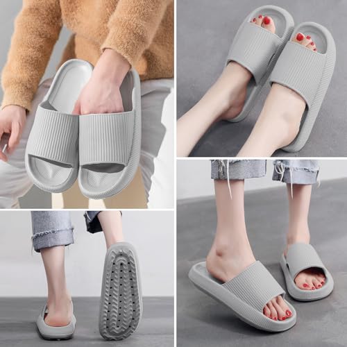 Foto von QJJQ Badeschuhe Herren Damen Cozislides Original Slippers Wolke Schlappen Super Weich Rutschfest Badelatschen Hausschuhe Sommer Pantoletten Badeschlappen Flip Flops,Grau, 38-39 EU