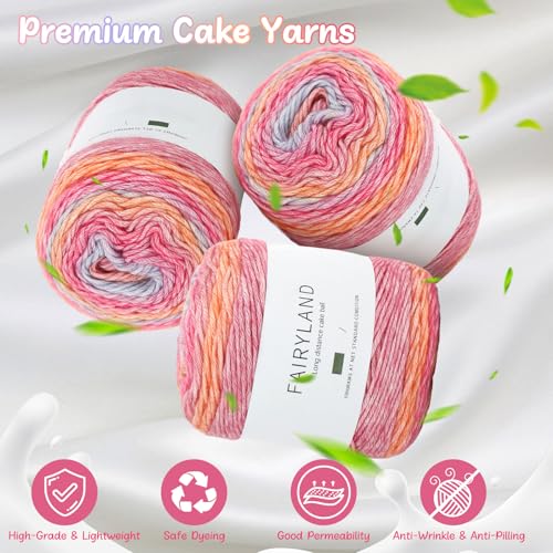 Image of Aeelike 55pcs Double Pointed Knitting Needles with 3 Skeins Super Soft Gradient Cake Yarn 100g (3.52 oz) 245m (267 Yards)