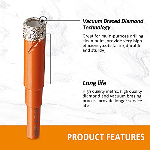 Dry Diamond Drill Bit Set,BGTEC 2pcs 12mm Hole Saw for Granite,Marble,Masonry, Concrete, Tile/Ceramic, Glass, Hard Plastic,Vacuum Brazed Diamond Core Drill Bit Kit 4 Dry Diamond Drill Bit Set,BGTEC 2pcs 12mm Hole Saw for Granite,Marble,Masonry, Concrete, Tile/Ceramic, Glass, Hard Plastic,Vacuum Brazed Diamond Core Drill Bit Kit - Image 4