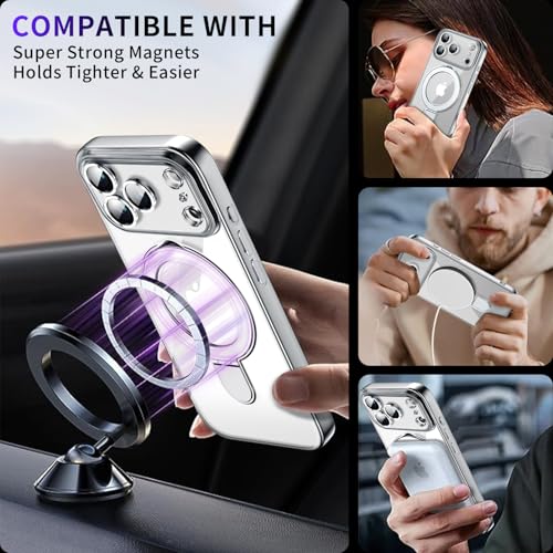 Image of Magnetic for iPhone 17 Pro Case with Invisible Stand[Compatible with MagSafe][Full Camera Lens Protector][Military Drop Protection] Shockproof Not Yellowing Clear Slim Soft for Women Men