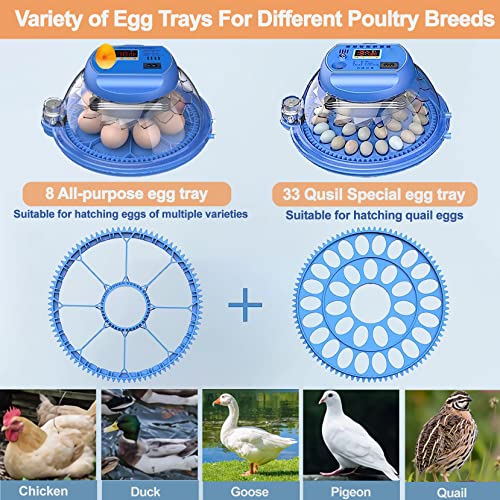 8-33 Egg Incubators For Chickens, Egg Candler, Automatic Egg Turner, Automatic Water Adding, Farm Poultry Egg Incubators For Hatching Chickens Goose Quail Duck With 2 Egg Trays (Patent Design) #TOP1