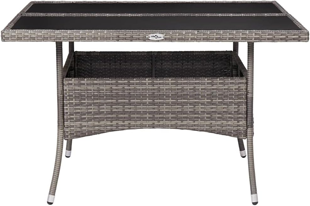 Patio Dining Table,Outdoor Coffee Table, Outdoor Patio Furniture,Balcony Table,Patio End Table,Farmhouse Rustic Table,for Beach,Picnic,Backyard,Barbecue,Party, Gray Poly Rattan and Glass