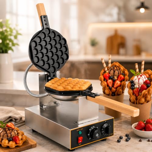Image of Bubble Waffle Machine, Commercial Electric Egg Waffle Maker, Hong Kong Style Bubble Waffle Baker for Cafe Restaurant