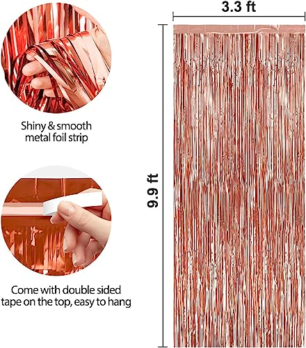 Image of Crosize 8 Pack 3.3 x 9.9 ft Rose Gold Foil Fringe Curtains Party Decorations, Rose Gold Tinsel Curtain Backdrop for Parties, Door Streamers, Glitter Streamer Backdrop for Birthday Decoration