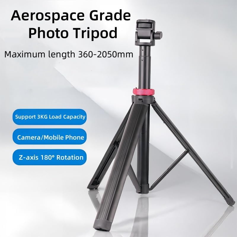 V-200 Retractable Tabletop & Travel Tripod with COB Light Mount for Phone, Phone Grip, Selfie Stick, and Foldable Extendable Pole Stand