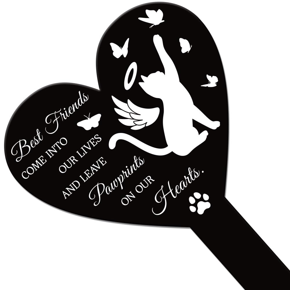 GLOBLELAND Heart Shaped Cat Memorial Plaque Stake, Acrylic, 258x158mm/10x6.2inch, Cemetery, Garden, Yard, Grave, Sympathy Gift - Image 2