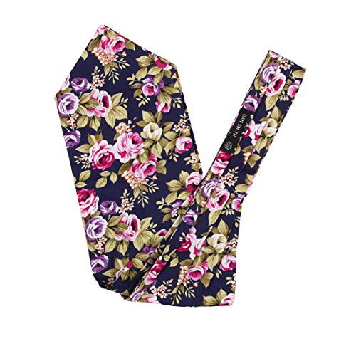 Dan Smith C.C.AQ.I.036 Dark Blue Green Pink Extra Long Ascot Tie Floral Infinity Cotton Cravats