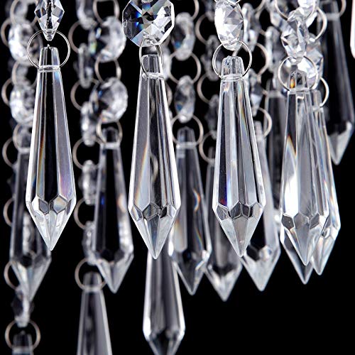 Image of Crystal Glass Octagonal Bead Chandelier /Ceiling with 2 Watt 4 LED Color for Banquet Hall, Living Room, Restaurants, Temples (Light Color: Warm White, White and Yellow, Width: 40 cm).
