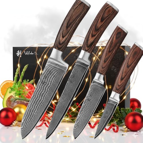 Wakoli EDIB 4-teiliges Küchenmesser Set aus Damaststahl (VG10 Kern) in edler Geschenkbox –...