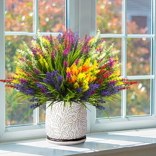 Image of Grunyia Artificial Lavender Plants with Mixed Color Flowers, 20 Bundles, Outdoor Decorative Grass