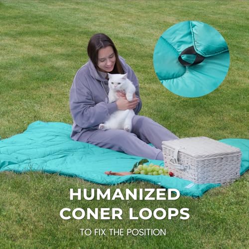 Snuggle-Sac-Outdoor-Puffy-Camping-Blanket-Packable-Water-Resistant-Warm-Down-Alternative-Stadium-Hiking-Blanket-Lightweight-Compact-Camping-Quilt-Blankets-for-Travel-Beach-Picnic-55-x-70-Teal
