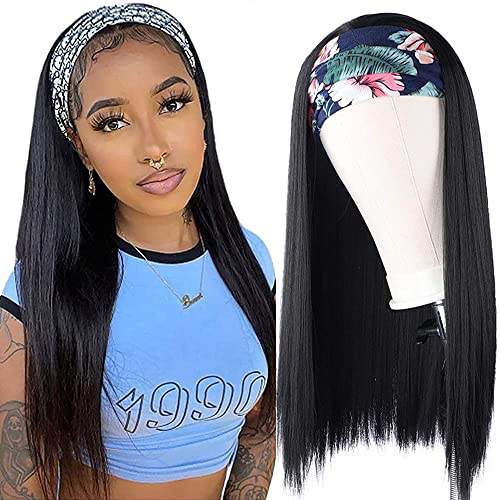 FORCUTEU Headband Wigs for Black Women Straight Synthetic Wig Heat Resistant Headband Wigs Hair Silky Straight Hair Wigs 24 Inch for Daily Party Use