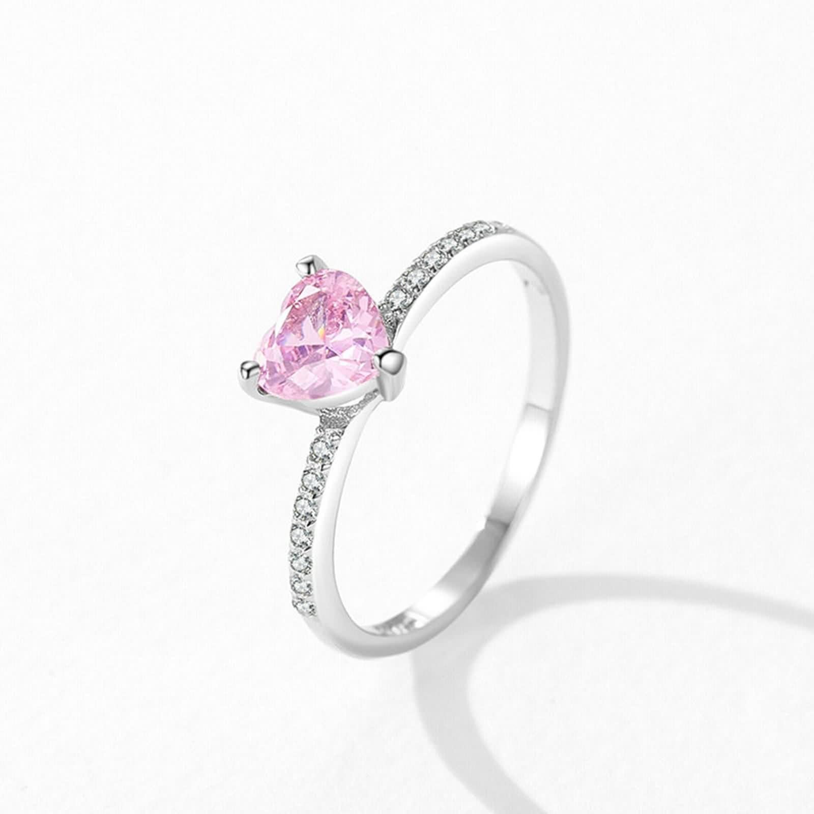 Anillo de mujer de platino, alianzas con forma de corazón de 1 ct, zafiro rosa fabricado en laboratorio, plata Pt950, talla 53 (16,9)