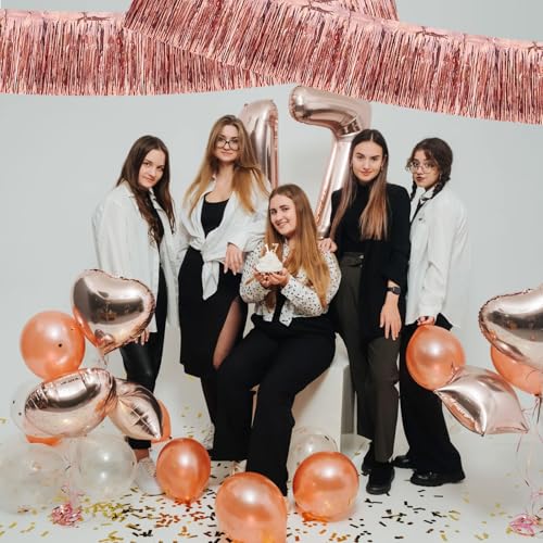 Image of BEISHIDA 3 Packs Metallic Foil Fringe Garland Laser Rose Gold Wall Hanging Tinsel Fringe Banners for Car Floats Birthday Baby Bridal Shower Wedding Graduation Holiday Party Decoration(30 Feet)
