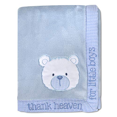 Image of Baby Essentials 30x40 Fleece Baby Blanket with Satin Trim for Boys, Girls Baby Blanket with Door Decor (Bear with Sign)