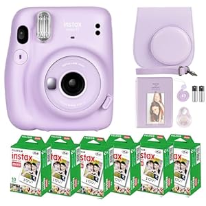 Fujifilm Instax Mini 11 Camera with Fujifilm Instant Mini Film (60 Sheets) Bundle with Deals Number One Accessories Including Carrying Case, Selfie Lens, Photo Album, Stickers (Lilac Purple)