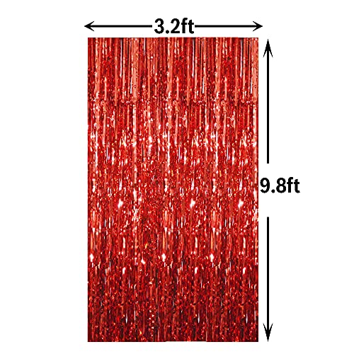 Goer 6.4 Ft X 9.8 Ft Metallic Tinsel Foil Fringe Curtains,Pack Of 2 Party Streamer Backdrop For Birthday,Graduation Decorations And New Year Eve (Red) #TOP6