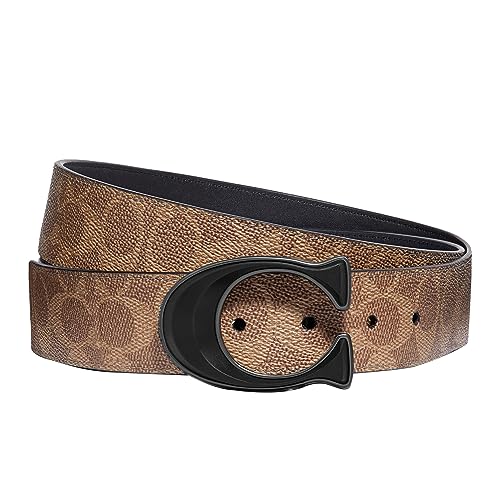 Coach 38 Mm Cts Reversible Resin Inlay C Buckle Signature Belt, Khaki/Black, One Size
