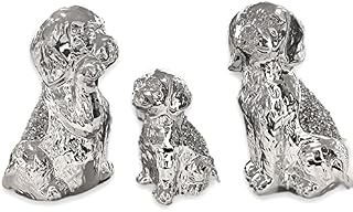 SILVER SPARKLY SET OF 3 DOGS PUPPIES PUPS DECORATION 3PCS FIGURINE CRUSHED DIAMOND CHROME EFFECT ORNAMENT BLING UK