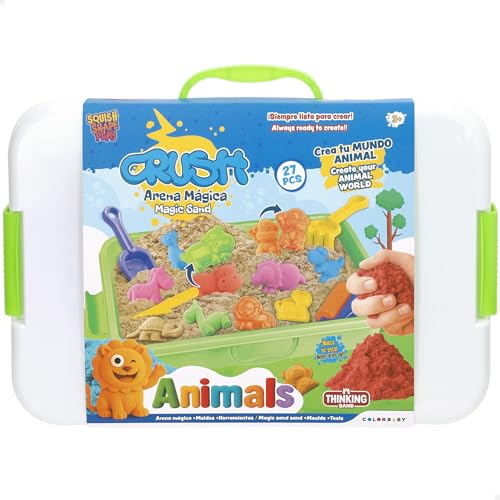 ColorBaby Crush! Maletín Arena mágica, 3 Bolsas Arena de Colores, Moldes Animales y Dinosaurios, Herramientas, No tóxico, Mesa sensorial, Motricidad Fina, Juguetes niños 3 años (39583)