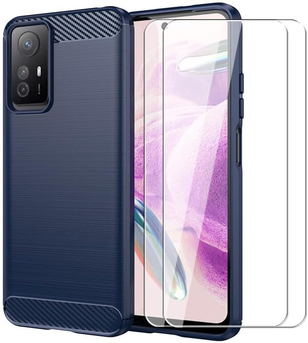 Funda para Xiaomi Redmi Note 12S con 2 protectores de pantalla HD, antideslizante mejorada, absorción de impactos, fibra de carbono TPU flexible,