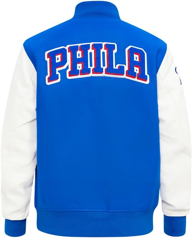 Pro Standard MENS NBA PHILADELPHIA 76ERS CLASSIC VARSITY VARSITY JACKET ROYAL BLUE/WHITE M - Image 2