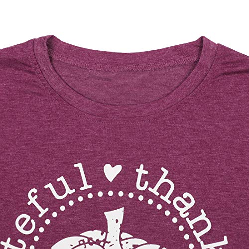 VILOVE Grateful Thankful Blessed Thanksgiving Shirt for Women Pumpkin Graphic Top Long Sleeve Letter Print Casual T-Shirt (Medium, Red)