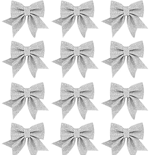 KHBNHJ Lot de 12 nœuds de Noël pour décorations de sapin de Noël - Blanc Cover