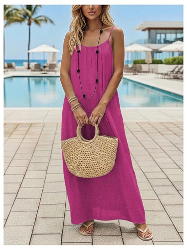 Image of SHENHE Women's Open Back Spaghetti Strap Beach Maxi Dress Loose Flowy Vacation Sundress