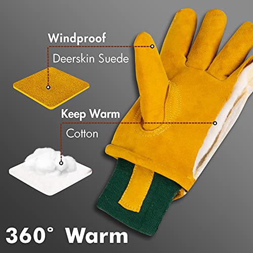 Kids Winter Waterproof Gloves, Deerskin Suede Leather, Insulated Windproof Cold Weather Children Winter Work Gloves Age 5-7, Girls Boys Snow Ski Gloves for Keep Warm3