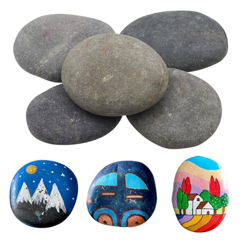 POPAPIE 5 Piezas Piedras para Pintar,Guijarros de Playa,Piedras Creativas Pintadas a Mano,8-12cm Piedrá Planas para Pintadas,Rocas Decorativas para Pintura y Artesanías Decoración