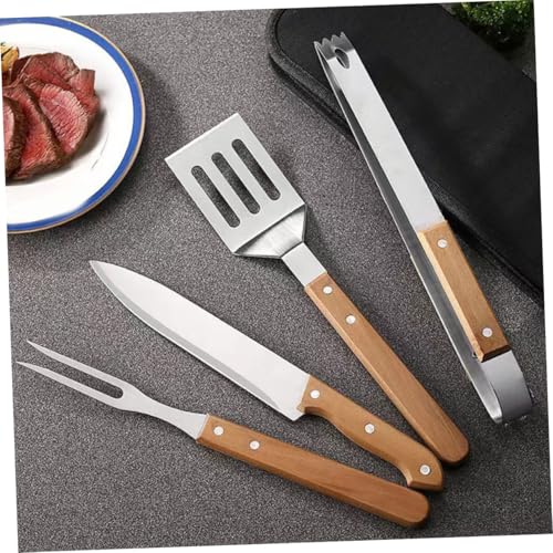 Kit de utensilios para parrilla de acero inoxidable con mango de madera miniatura 3