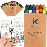 Gadget compleanno bambini - Set di 25 scatole di pastelli a cera colorati - Regalini fine festa per bambini - 6 pastelli per scatola - Perfetti per compleanni e bustine regalo