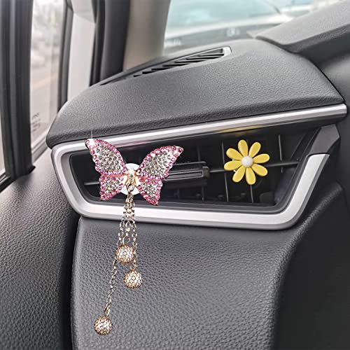 Image of 2 Pieces Butterfly Air Vent Clips Bling Car Aromatherapy Vent Clips Butterfly Car Freshener Perfume Clip for Girls Women Car Interior Decoration Accessories with Dry Fragrance Pads, Pink and Purple