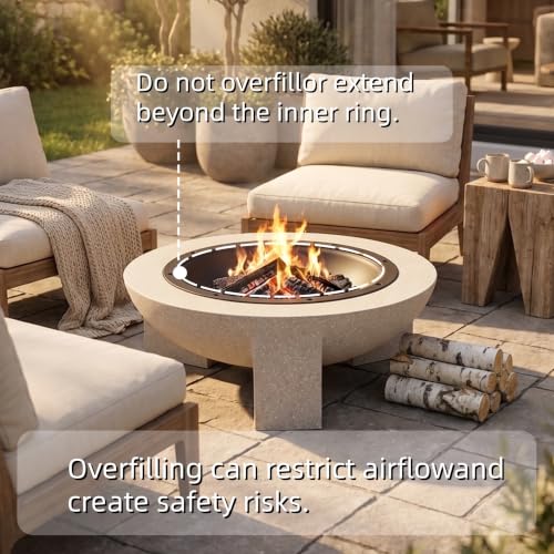 Image of Round Wood Burning fire Pit Outdoor Fireplace for Patio-29.5 inch Gray | MGO Cement Material,BBQ Firepit,Family S'mores Fun,Compact Firepit,Small Spaces,for Garden Backyard ,Outdoor Gatherings