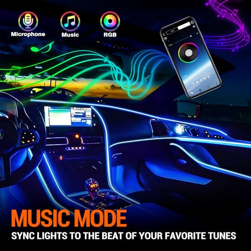 MNJ MOTOR Interior Car LED Strip Lights, RGB 8-in-1 16 Million Colors Ambient Lighting Kit with 400 inches Fiber Optic Wireless APP & Remote Control Music Sync - Thumbnail 4