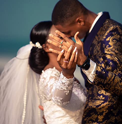 YOOESTORES82 2PCS Colorful Heart Ring Gold Band Rings Set for Women Couple Cute Love Heart Plain Stackable Finger Rings Wedding Preppy Jewelry Gift3