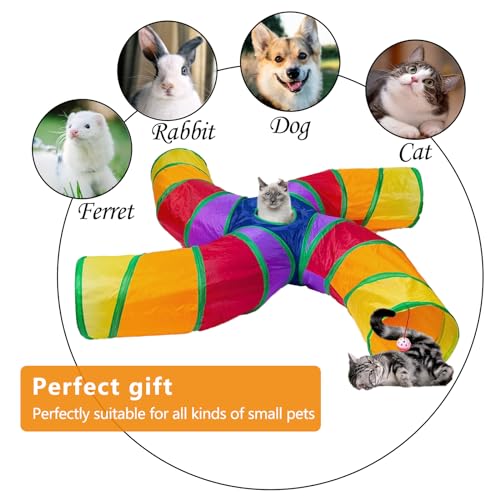 Image of EGETOTA Cat Tunnel for Indoor Cats Large, with Play Ball S-Shape 4 Way Collapsible Interactive Peek Hole Pet Tube Toys, Puppy, Kitty, Kitten, Rabbit (S4 - Multicolor)